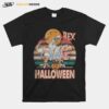 Skeleton Riding Mummy Saurus Rex Halloween Vintage Retro T-Shirt