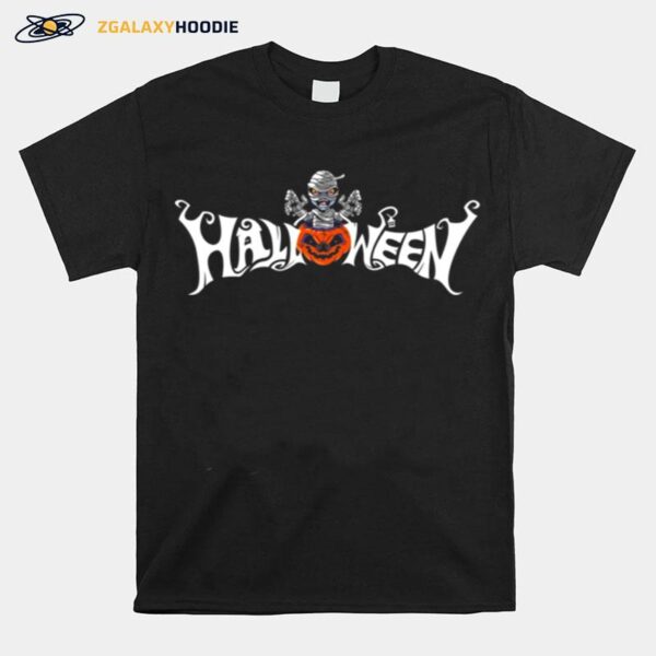 Skeleton With Angry Pumpkin Halloween T-Shirt