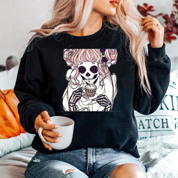 Skeleton Woman Drinking Coffee Lover Sweater