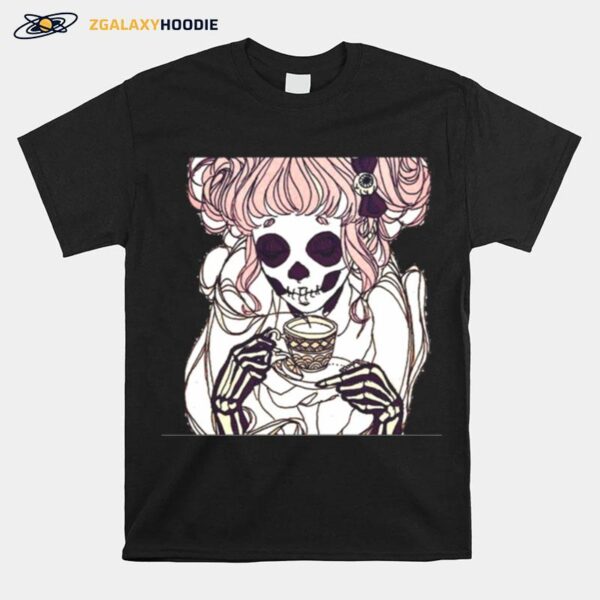 Skeleton Woman Drinking Coffee Lover T-Shirt