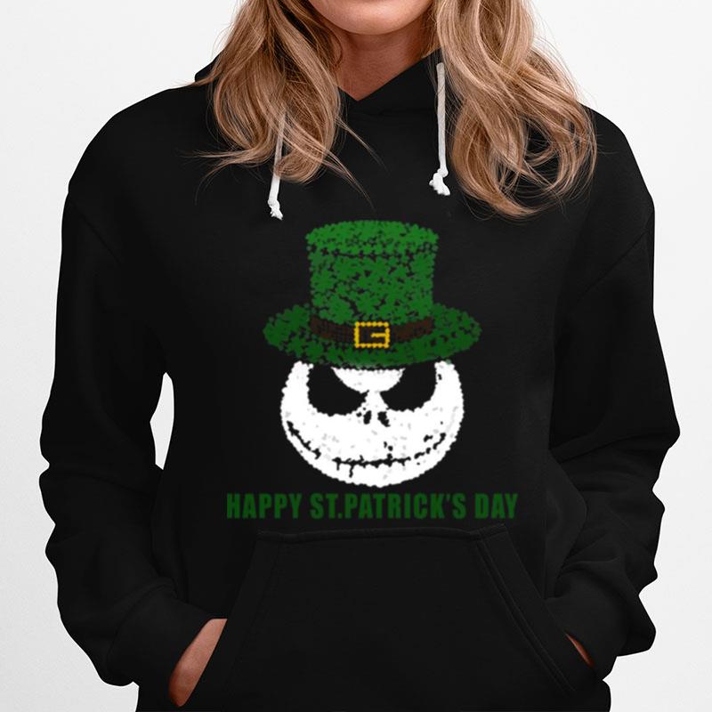 Skellington Head Irish Four Leaf Clover Nightmare Before Christmas Happy St Patricks Day Hoodie