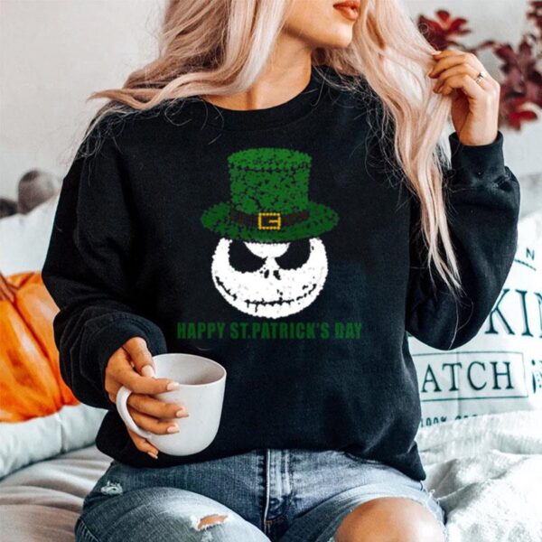 Skellington Head Irish Four Leaf Clover Nightmare Before Christmas Happy St Patricks Day Sweater