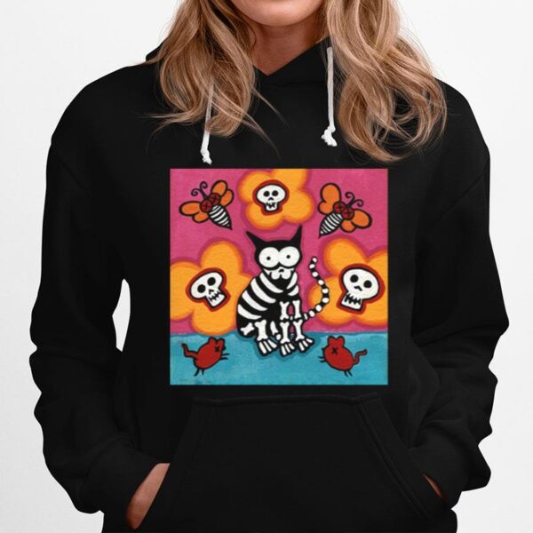 Skelly Cat With Bees Dia De Muertos Day Of Dead Hoodie