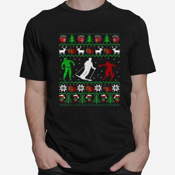 Skiing Coffee Ugly Christmas T-Shirt