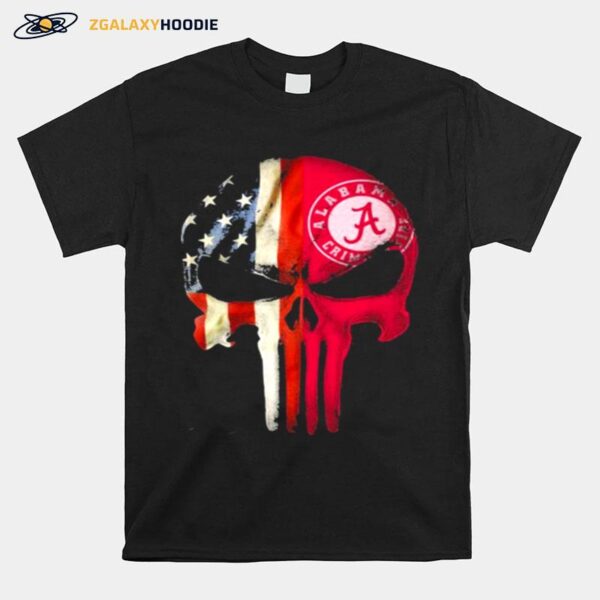 Skull American Flag Logo Alabama Crimson Football Team T-Shirt