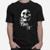 Skull And Magnolia Flowers Bw Day Of The Dead T-Shirt