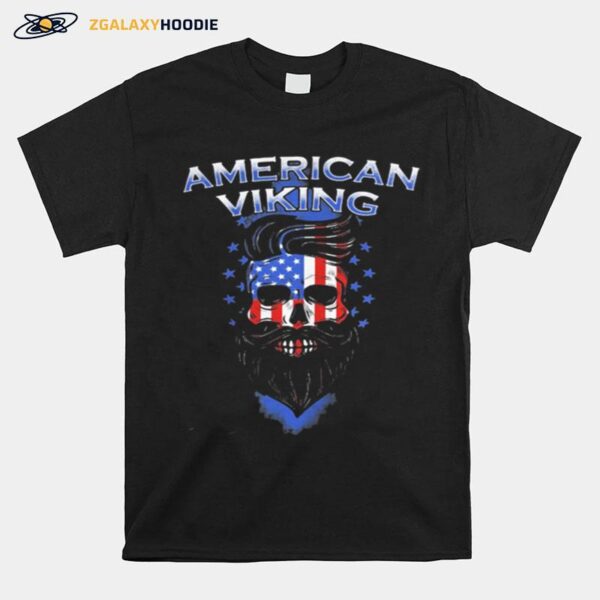 Skull Beard American Viking American Flag T-Shirt