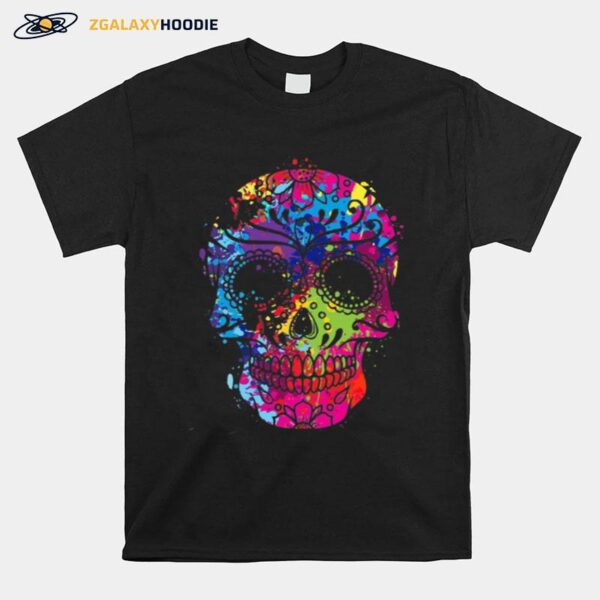 Skull Colorful Day Of The Dead Dia De Los Muertos T-Shirt