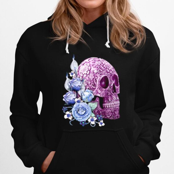 Skull Day Of The Dead Blue Flowers Hoodie
