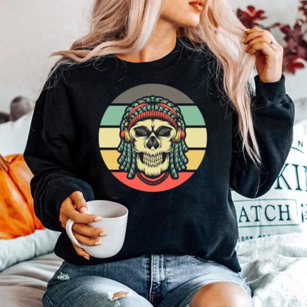 Skull Dreadlocks Headphone Day Of The Dead Retro Vintage Sweater