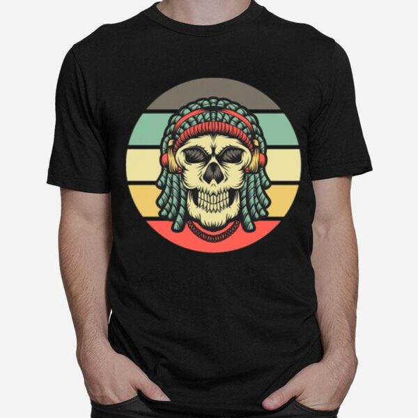 Skull Dreadlocks Headphone Day Of The Dead Retro Vintage T-Shirt