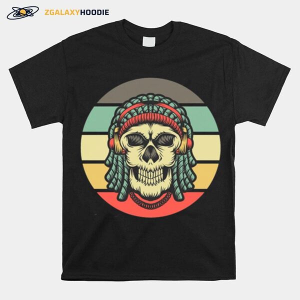 Skull Dreadlocks Headphone Day Of The Dead Retro Vintage T-Shirt