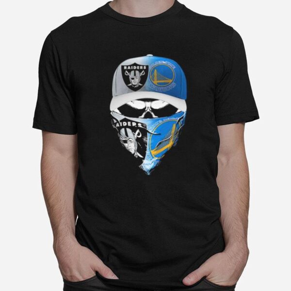 Skull Face Mask Oakland Raiders And Golden State Warriors T-Shirt