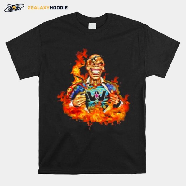 Skull Fire With Western Star Trucks Logo T-Shirt