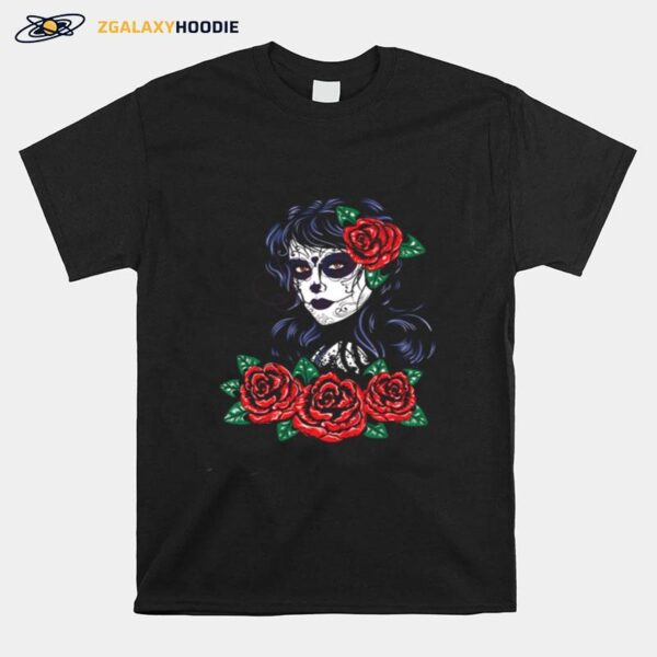 Skull Girl With Red Roses T-Shirt