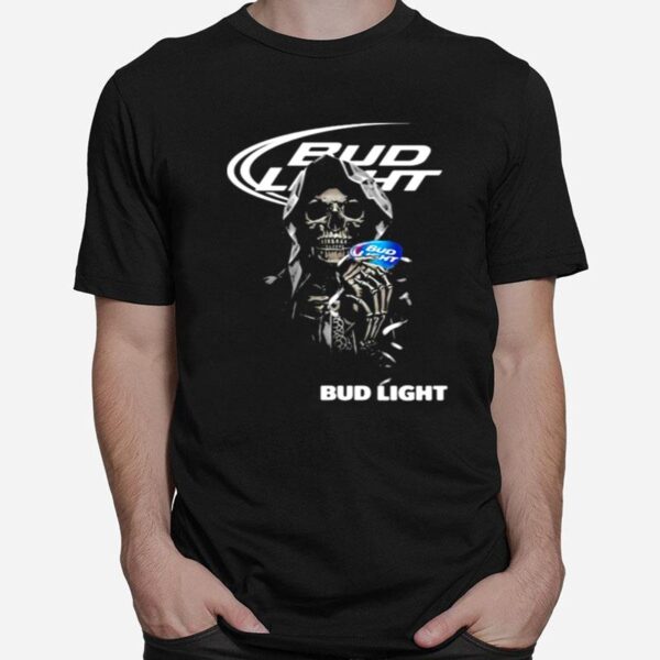 Skull Holding Bud Light Logo T-Shirt