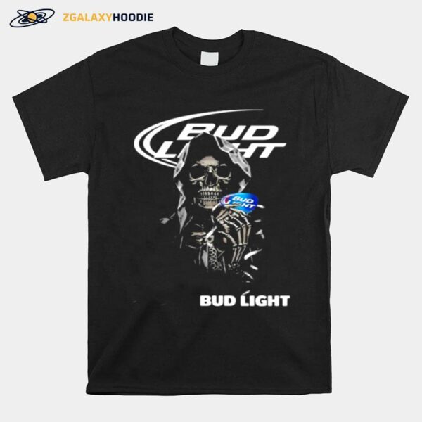 Skull Holding Bud Light Logo T-Shirt