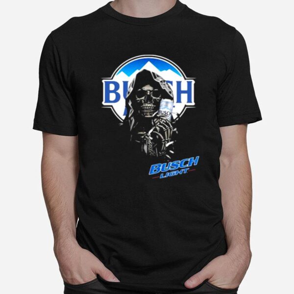 Skull Holding Busch Light Logo T-Shirt