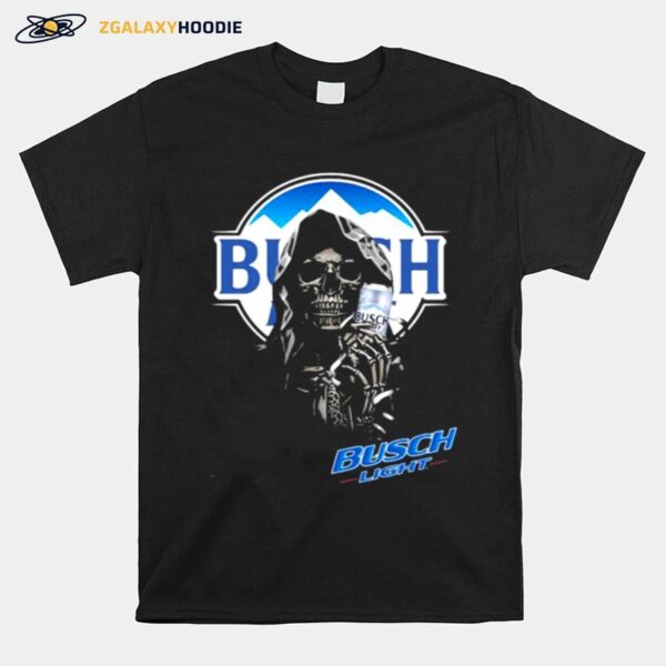 Skull Holding Busch Light Logo T-Shirt