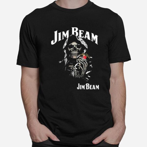 Skull Holding Jim Beam Logo T-Shirt