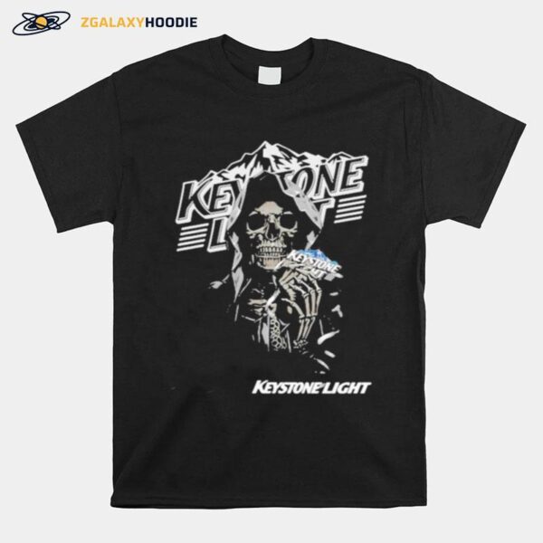 Skull Holding Keystone Light Logo T-Shirt