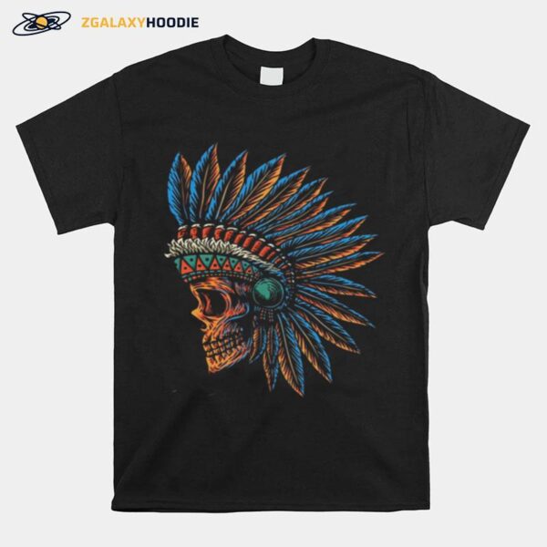 Skull Indian Side Position Day Of The Dead Retro Vintage T-Shirt