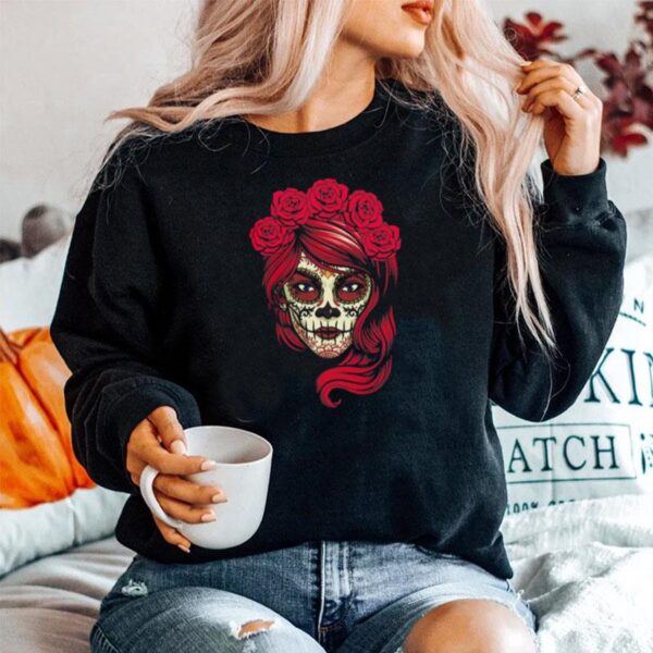 Skull Lady Woman Day Of The Dead Sweater