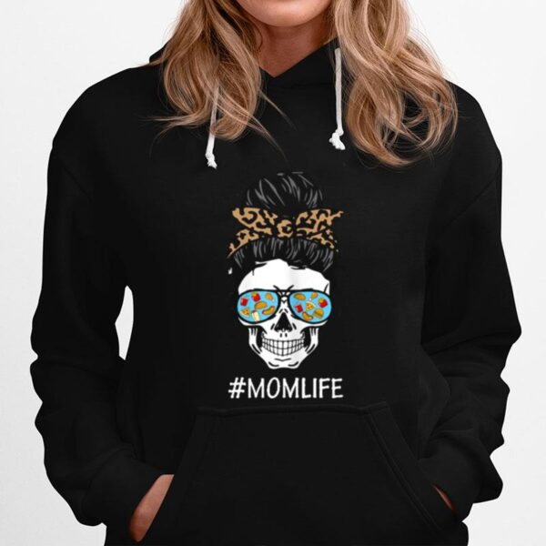 Skull Mom Life Bun Hair Glasses Fast Food And Pizza Hoodie