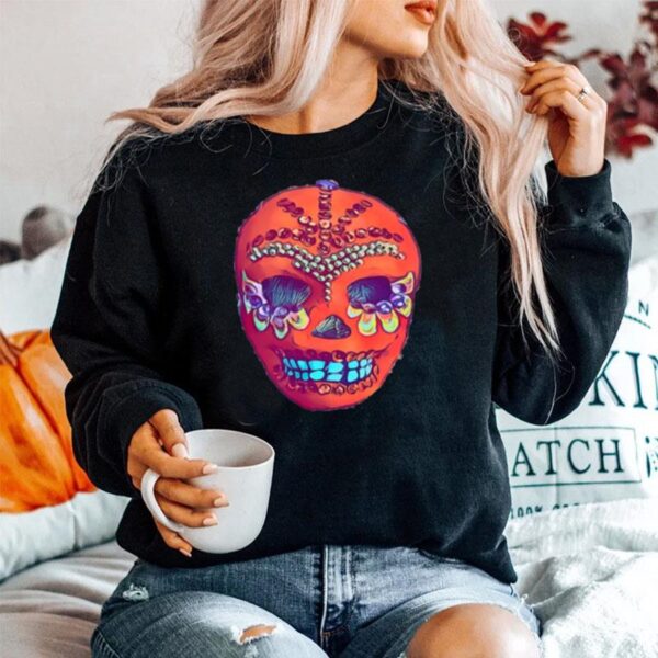 Skull Portrait Cool Mexican Orange Day Of The Dead Sweater