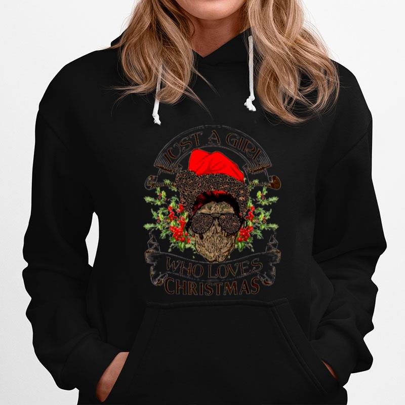 Skull Santa Hat Leopard Just A Girl Who Loves Christmas Sweatshirt Hoodie