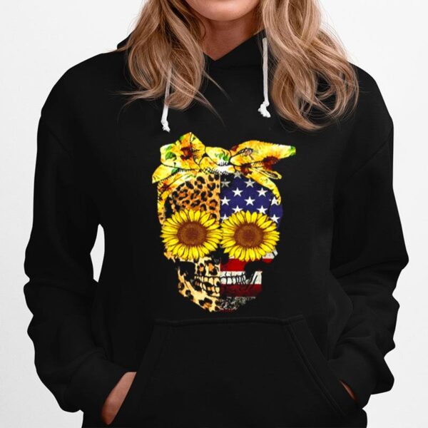 Skull Sunflower Leopard American Flag Hoodie