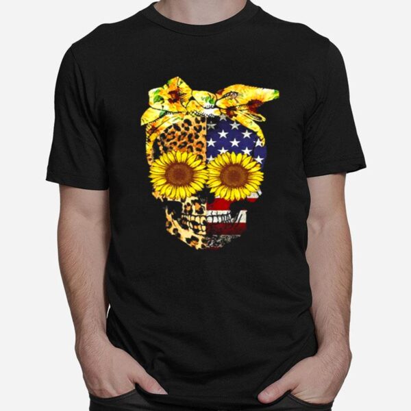 Skull Sunflower Leopard American Flag T-Shirt