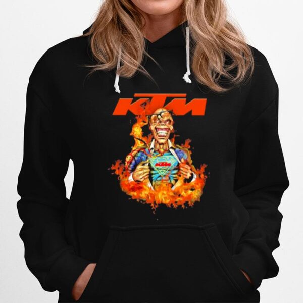Skull Superman With Logo Ktm Motorcycle Fire Hoodie