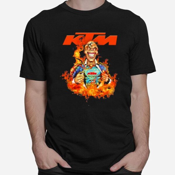Skull Superman With Logo Ktm Motorcycle Fire T-Shirt