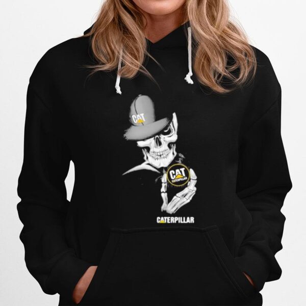 Skull Wear Hat And Hug Caterpillar Logo Hoodie