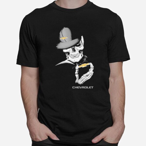 Skull Wear Hat And Hug Chevrolet Logo T-Shirt