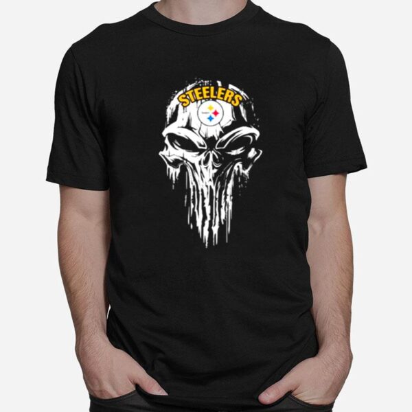 Skull With Steerlers Logo T-Shirt