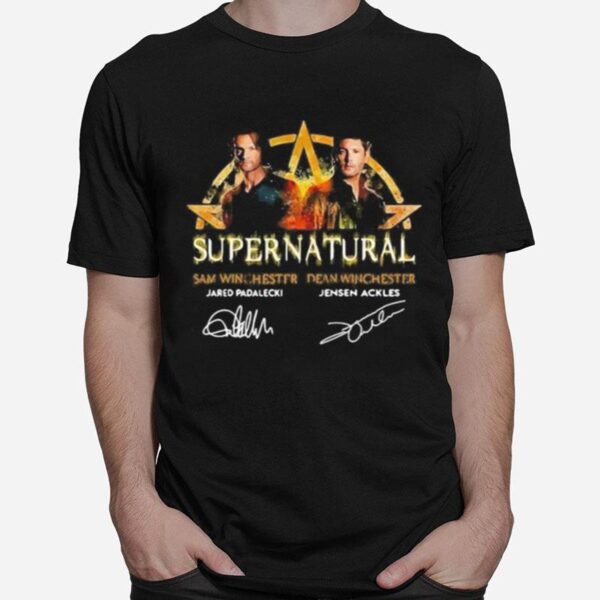 Supernatural Sam Winchester Dean Winchester Jared Padalecki Jensen Ackles Signatures T-Shirt