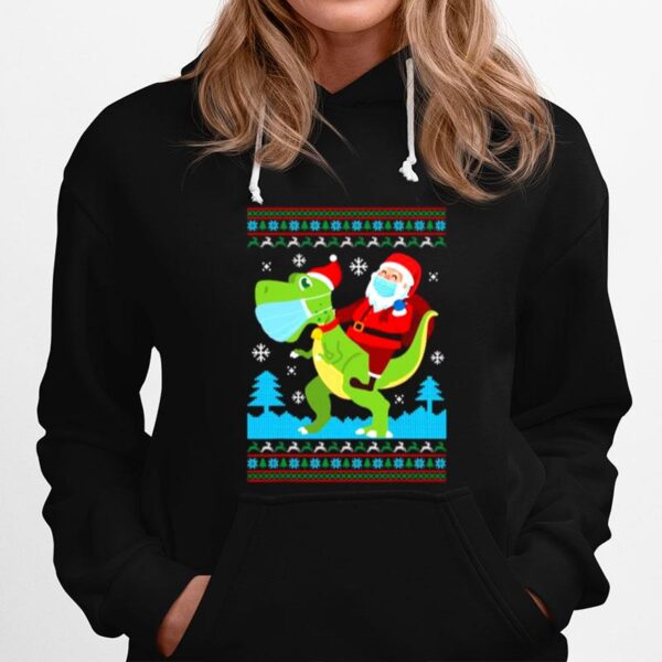 T Rex Santa Ride Funny Ugly Christmas Hoodie