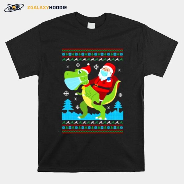 T Rex Santa Ride Funny Ugly Christmas T-Shirt