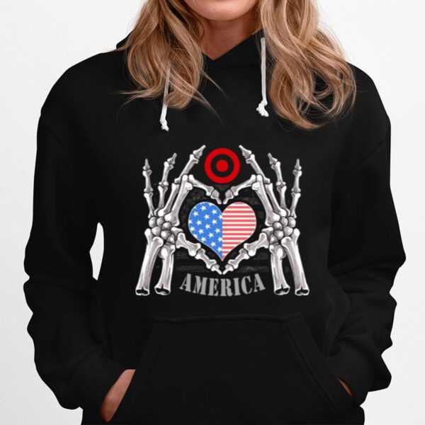 Target Logo America Usa Forever Skeleton Skull Bones Hand Hoodie