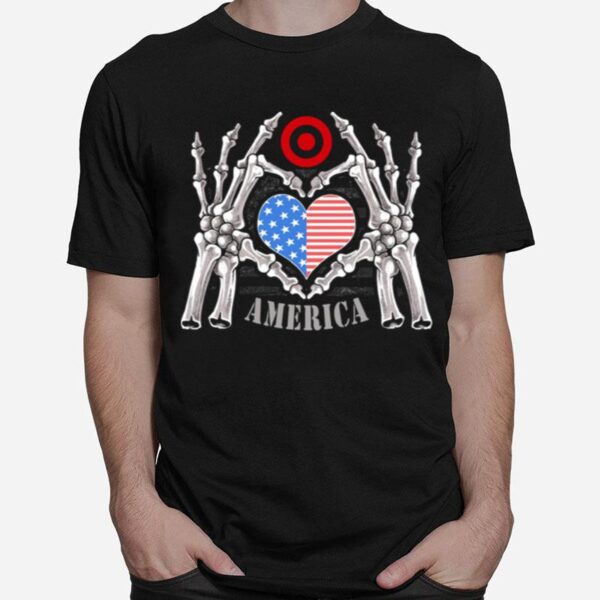 Target Logo America Usa Forever Skeleton Skull Bones Hand T-Shirt