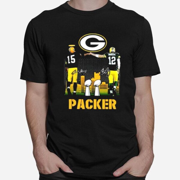 Teeruto Bart Starr Aaron Rodgers Signature Super Bowl 2022 Green Bay Packers T-Shirt