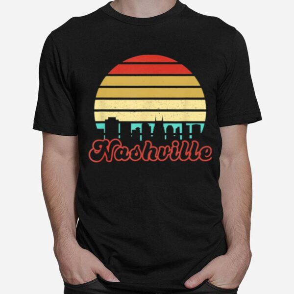 Tennessee City Skyline Art Vintage Retro Sunset Nashville T-Shirt