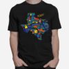 Texas Map With Landmarks Icons Set Traditional Symbols T-Shirt