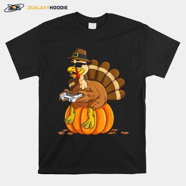 Thanksgiving Turkey Gamer Pumpkin Boysns Gaming T-Shirt