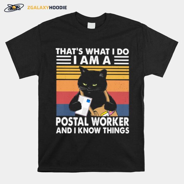 Thats What I Do I Am A Postal Worker And I Know Things Black Cat Vintage T-Shirt