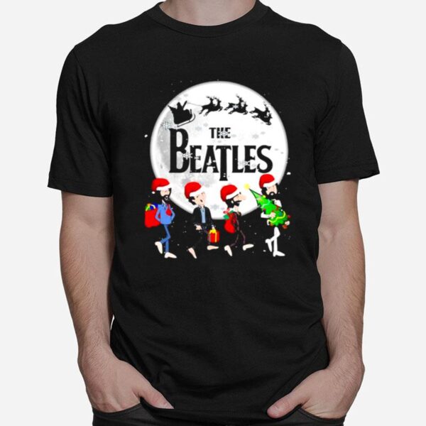 The Beatles Moon Santa Claus Riding Reindeer Merry Christmas T-Shirt