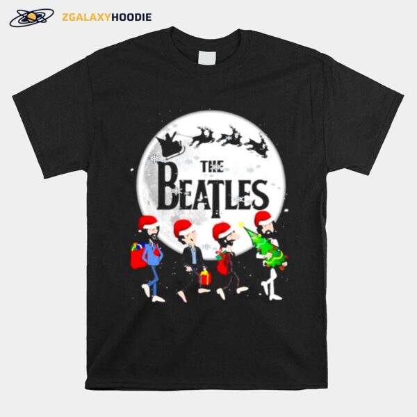 The Beatles Moon Santa Claus Riding Reindeer Merry Christmas T-Shirt