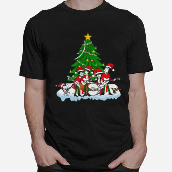 The Beatles Rock Band Snoopy And Woodstock Merry Christmas Tree T-Shirt